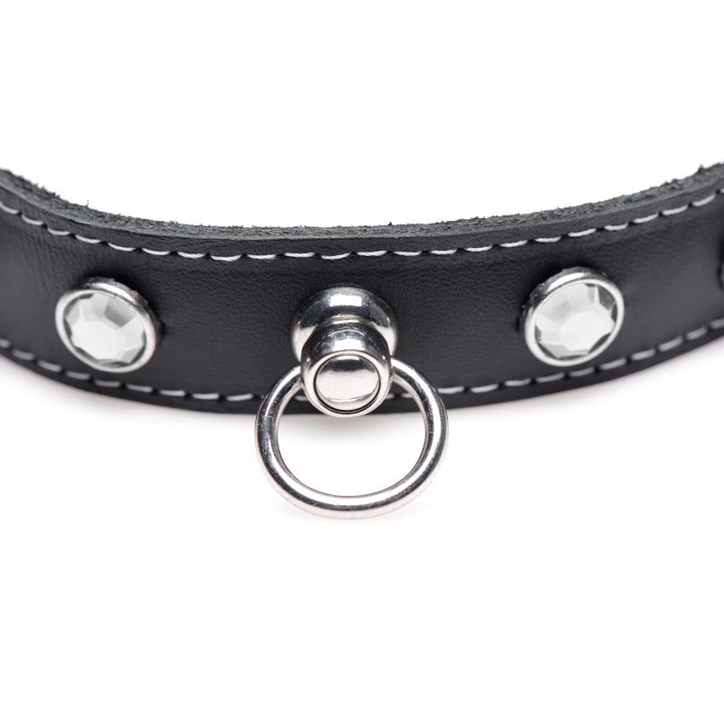 Bling Vixen Leather Choker w Clear Rhinestones-AG800-CLR