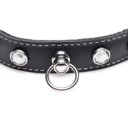 Bling Vixen Leather Choker w Clear Rhinestones-AG800-CLR