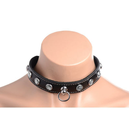 Bling Vixen Leather Choker w Clear Rhinestones-AG800-CLR