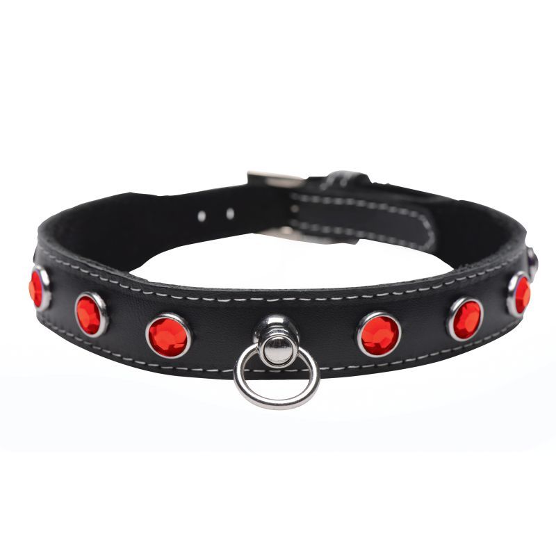 Bling Vixen Leather Choker w Red Rhinestones-AG800-RED