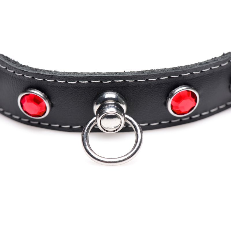 Bling Vixen Leather Choker w Red Rhinestones-AG800-RED