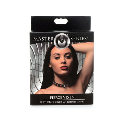 Bling Vixen Leather Choker w Red Rhinestones-AG800-RED