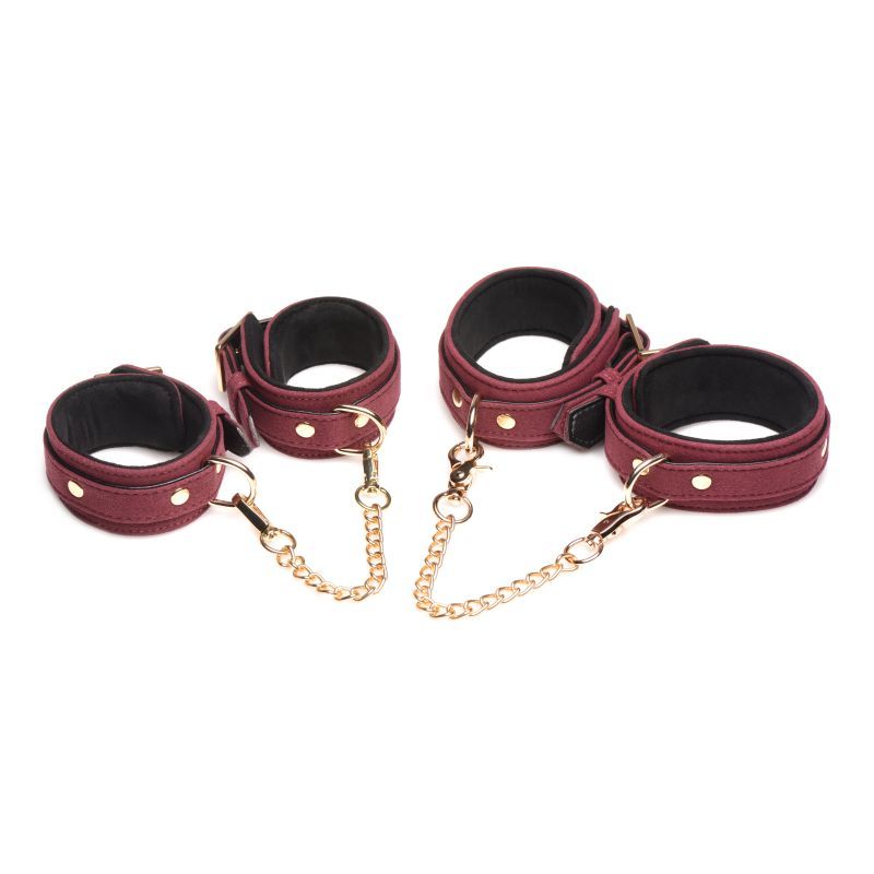 6 Pc Velvet Bondage Set Burgundy-AG882-BUR