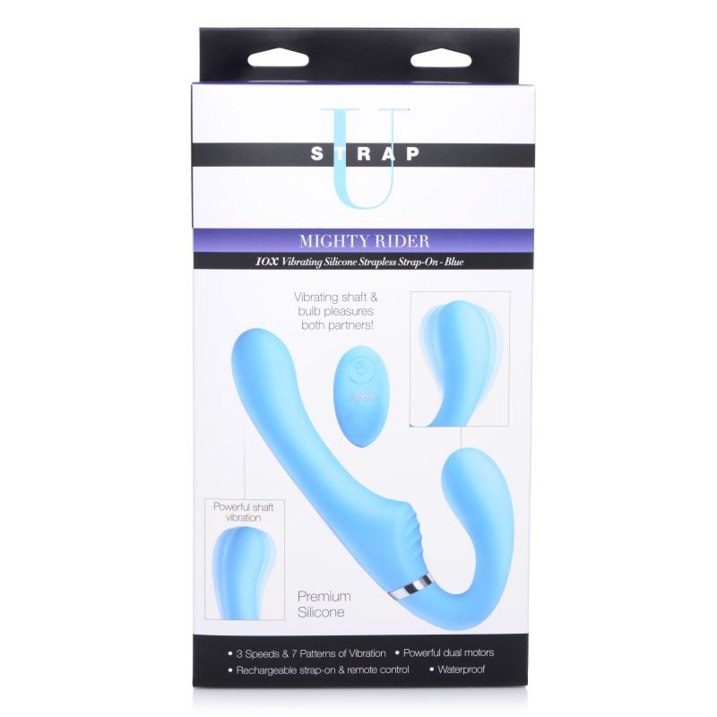 Mighty Rider 10X Strapless Strap-On Blue w Remote-AG557-BLU