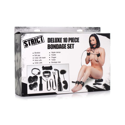 Deluxe 10 Pc Bondage Set Black-AG728-BLK