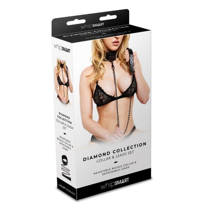 Whip Smart Diamond Collar and Leash Black-WS1002-BLK
