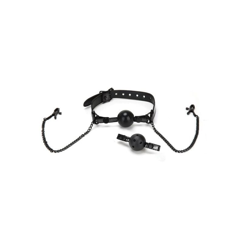 Whip Smart Diamond Ball Gag w Nipple Clips Black-WS1003-BLK