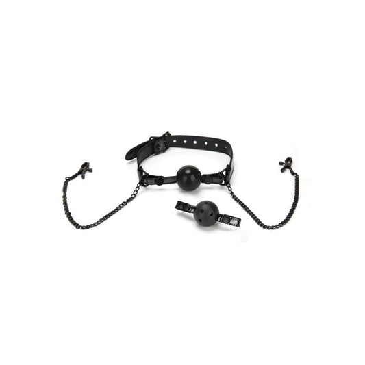 Whip Smart Diamond Ball Gag w Nipple Clips Black-WS1003-BLK