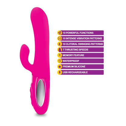 Viben Hypnotic Thrusting Rabbit Vibe w Swinging Clit Stim Hot Pink-VB-66107