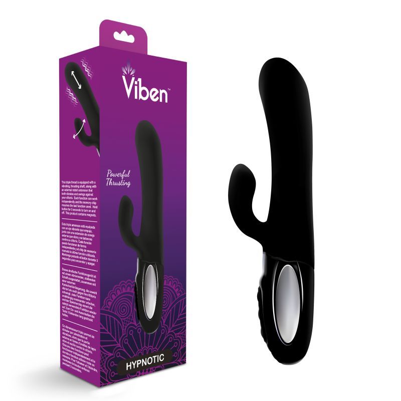 Viben Hypnotic Thrusting Rabbit Vibe w Swinging Clit Stim Black-VB-66108-BLK