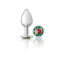Cheeky Charms Silver Round Butt Plug w Rainbow Jewel Medium-VB-CC9118-M