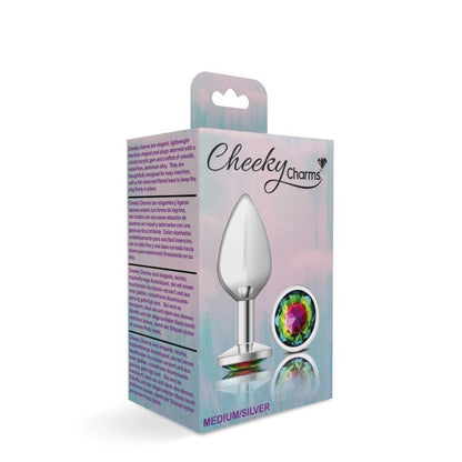 Cheeky Charms Silver Round Butt Plug w Rainbow Jewel Medium-VB-CC9118-M