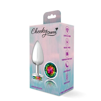Cheeky Charms Silver Round Butt Plug w Rainbow Jewel Large-VB-CC9119-L