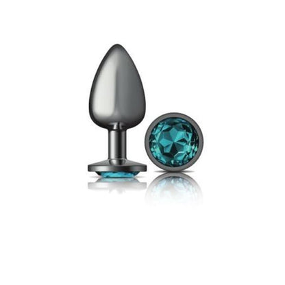 Cheeky Charms Gunmetal Round Butt Plug w Teal Jewel Large-VB-CC9122-L