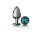 Cheeky Charms Gunmetal Round Butt Plug w Teal Jewel Large-VB-CC9122-L