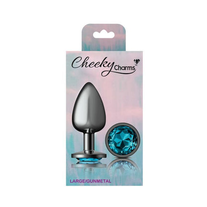 Cheeky Charms Gunmetal Round Butt Plug w Teal Jewel Large-VB-CC9122-L