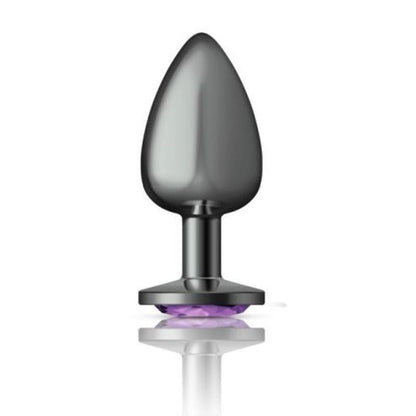 Cheeky Charms Gunmetal Round Butt Plug w Purple Jewel Large-VB-CC9125-L