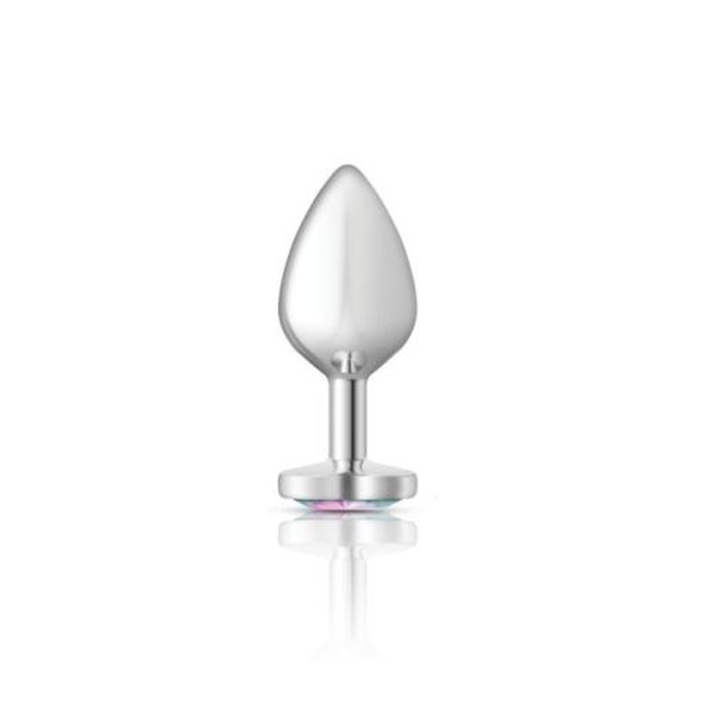 Cheeky Charms Silver Metal  Butt Plug w Heart Clear Jewel Medium-VB-CC9127-M