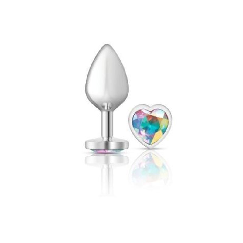 Cheeky Charms Silver Metal  Butt Plug w Heart Clear Jewel Medium-VB-CC9127-M