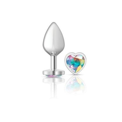 Cheeky Charms Silver Metal  Butt Plug w Heart Clear Jewel Medium-VB-CC9127-M