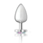 Cheeky Charms Silver Metal  Butt Plug w Heart Clear Jewel Large-VB-CC9128-L