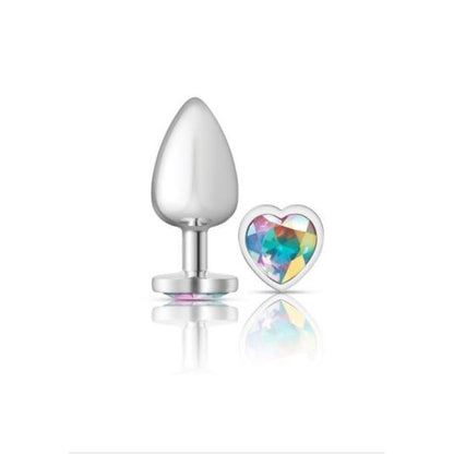 Cheeky Charms Silver Metal  Butt Plug w Heart Clear Jewel Large-VB-CC9128-L