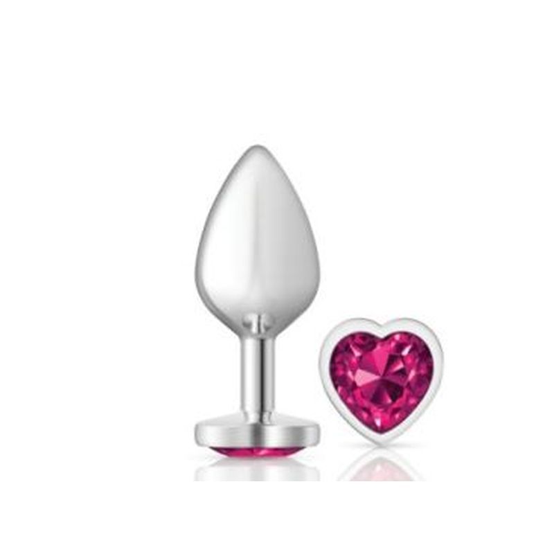 Cheeky Charms Silver Metal  Butt Plug w Heart Pink Jewel Medium-VB-CC9130-M