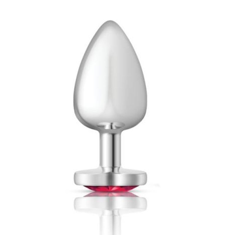 Cheeky Charms Silver Metal  Butt Plug w Heart Pink Jewel Large-VB-CC9131-L