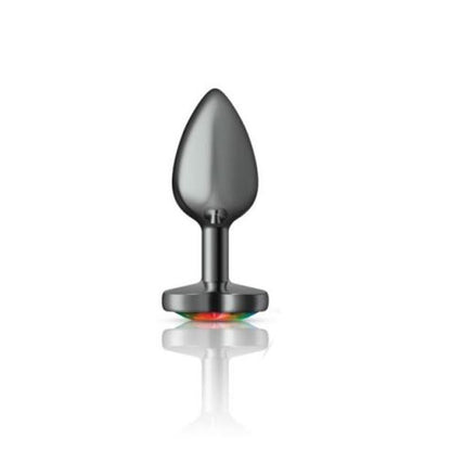 Cheeky Charms Gunmetal  Butt Plug w Heart Rainbow Jewel Small-VB-CC9132-S