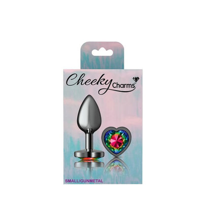 Cheeky Charms Gunmetal  Butt Plug w Heart Rainbow Jewel Small-VB-CC9132-S
