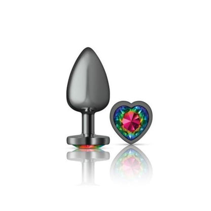 Cheeky Charms Gunmetal  Butt Plug w Heart Rainbow Jewel Large-VB-CC9134-L