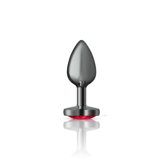 Cheeky Charms Gunmetal  Butt Plug w Heart Red Jewel Small-VB-CC9135-S