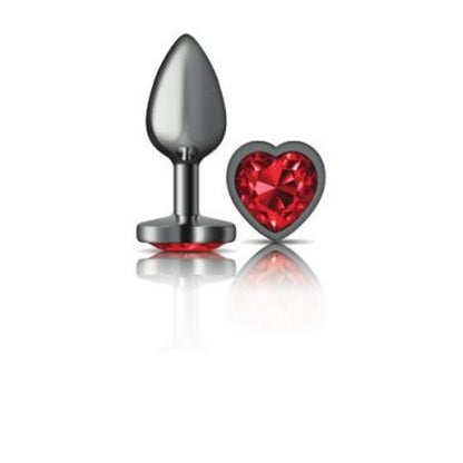 Cheeky Charms Gunmetal  Butt Plug w Heart Red Jewel Small-VB-CC9135-S