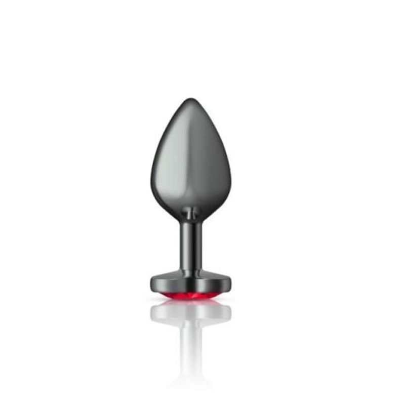 Cheeky Charms Gunmetal  Butt Plug w Heart Red Jewel Medium-VB-CC9136-M