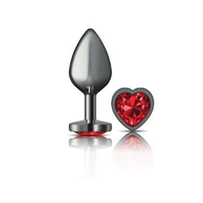 Cheeky Charms Gunmetal  Butt Plug w Heart Red Jewel Medium-VB-CC9136-M