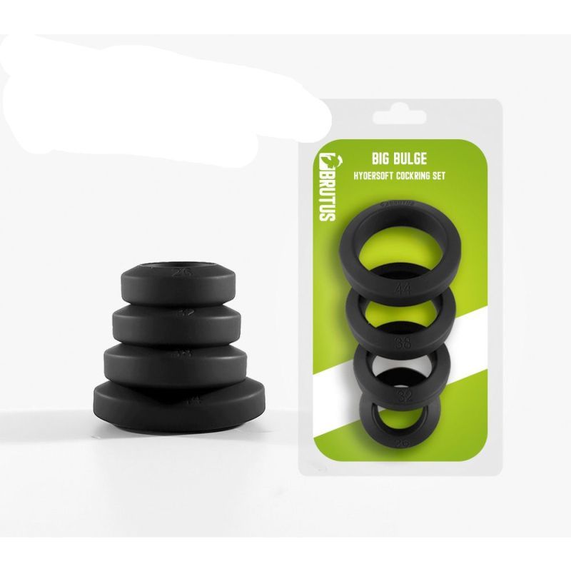 Brutus Big Bulge Silicone Cock Ring 4 Pc Set-139417-BLK