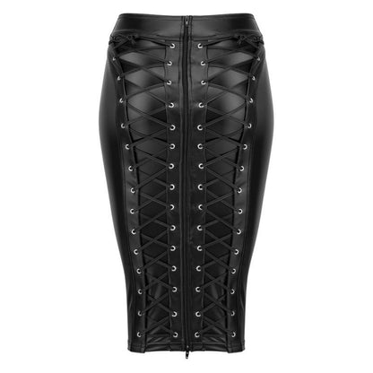 Power Wetlook Pencil Skirt w Long Zipper-F152.005-BLK-XXL