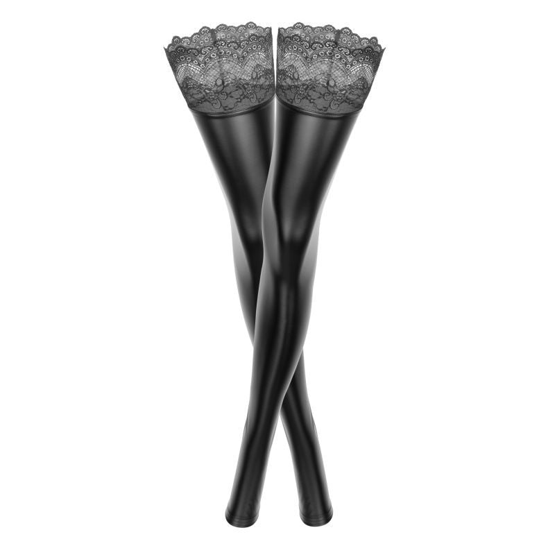 Power Wetlook Stockings w Siliconed Lace-F135-BLK-XL
