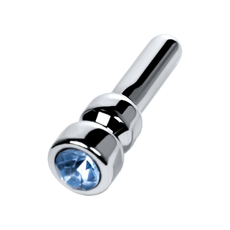 Silver Metal Urethral Plug w Sapphire Rhinestone Small-717308