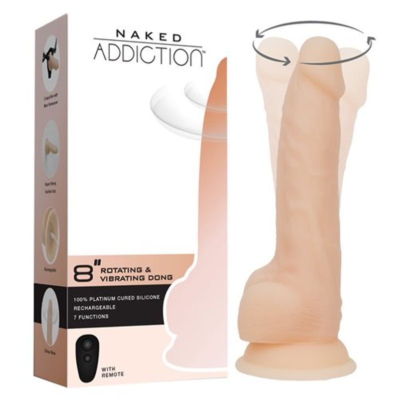 Rotating 8in Vibrating Dildo w Remote Vanilla-88125