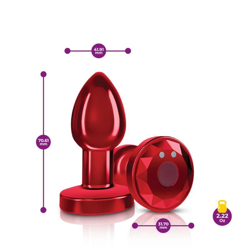 Cheeky Charms Red Rechargeable Vibrating Metal Butt Plug w Remote Small-VB-CC9142