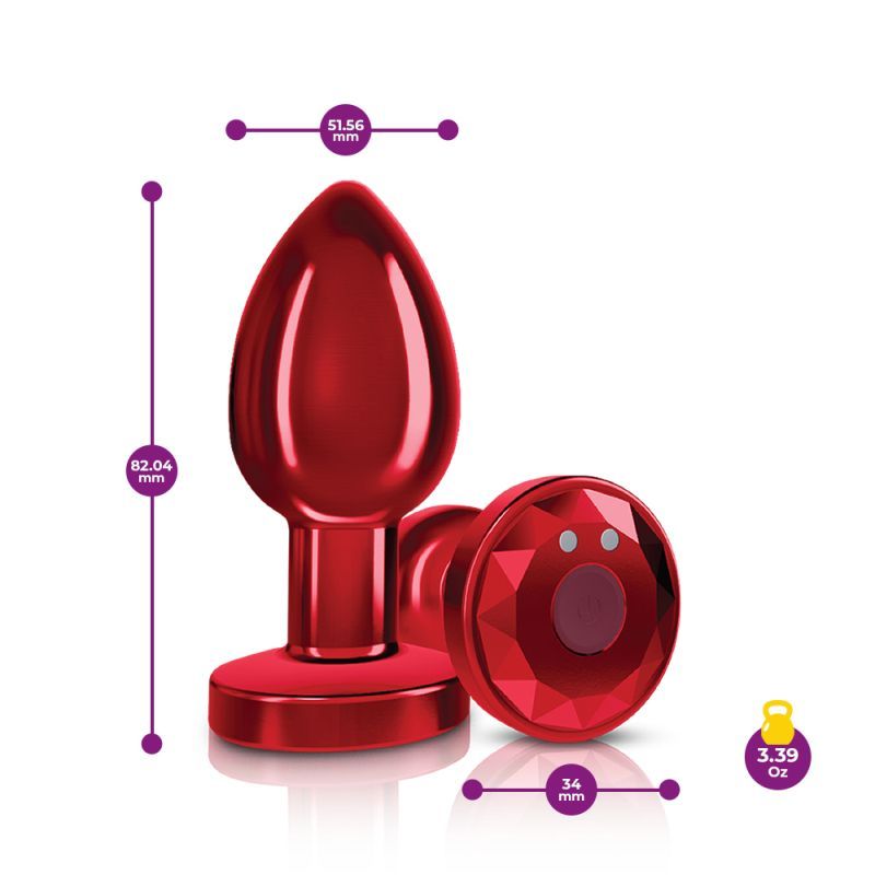Cheeky Charms Red Rechargeable Vibrating Metal Butt Plug w Remote Medium-VB-CC9143