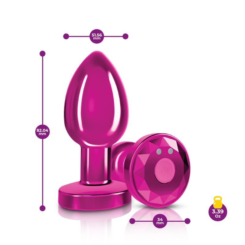Cheeky Charms Pink Rechargeable Vibrating Metal Butt Plug w Remote Medium-VB-CC147