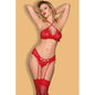 Sofia 4 Pc Bra Garter Thong & Stocking Set Red-31080-RED-S/M