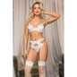 Roxanne 4 Pc Bra Garter G String and Stocking Set White-40048-WHT-S/M