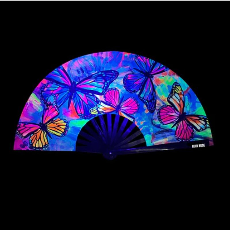 Flutter By Butterfly Blacklight Folding Fan-FAN-BTF-01