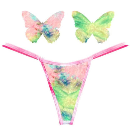 Rainbow Sherbet Tie Die Butterfly Pastie and Panty Set-GST-RST-NK
