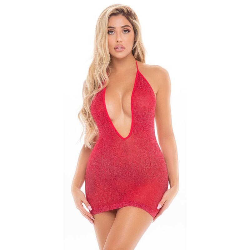 Love Bite Plunge Halter Dress Red-25111-RED-O/S