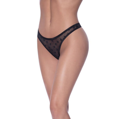 High Waist Micro Star Thong Black-P402-BLK-MED