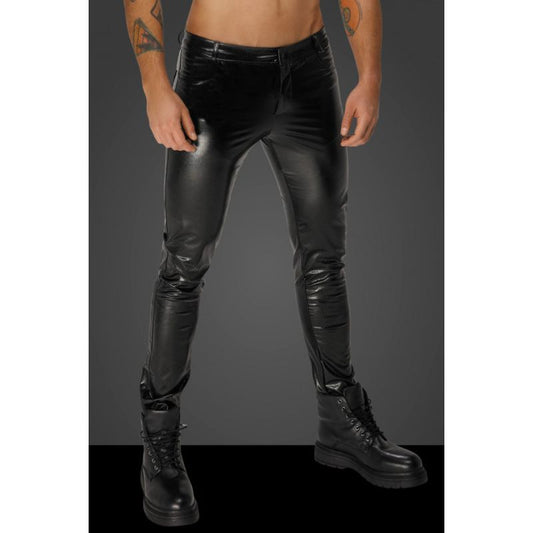Snake Wetlook Long Pants with Back Pockets-H067-BLK-S